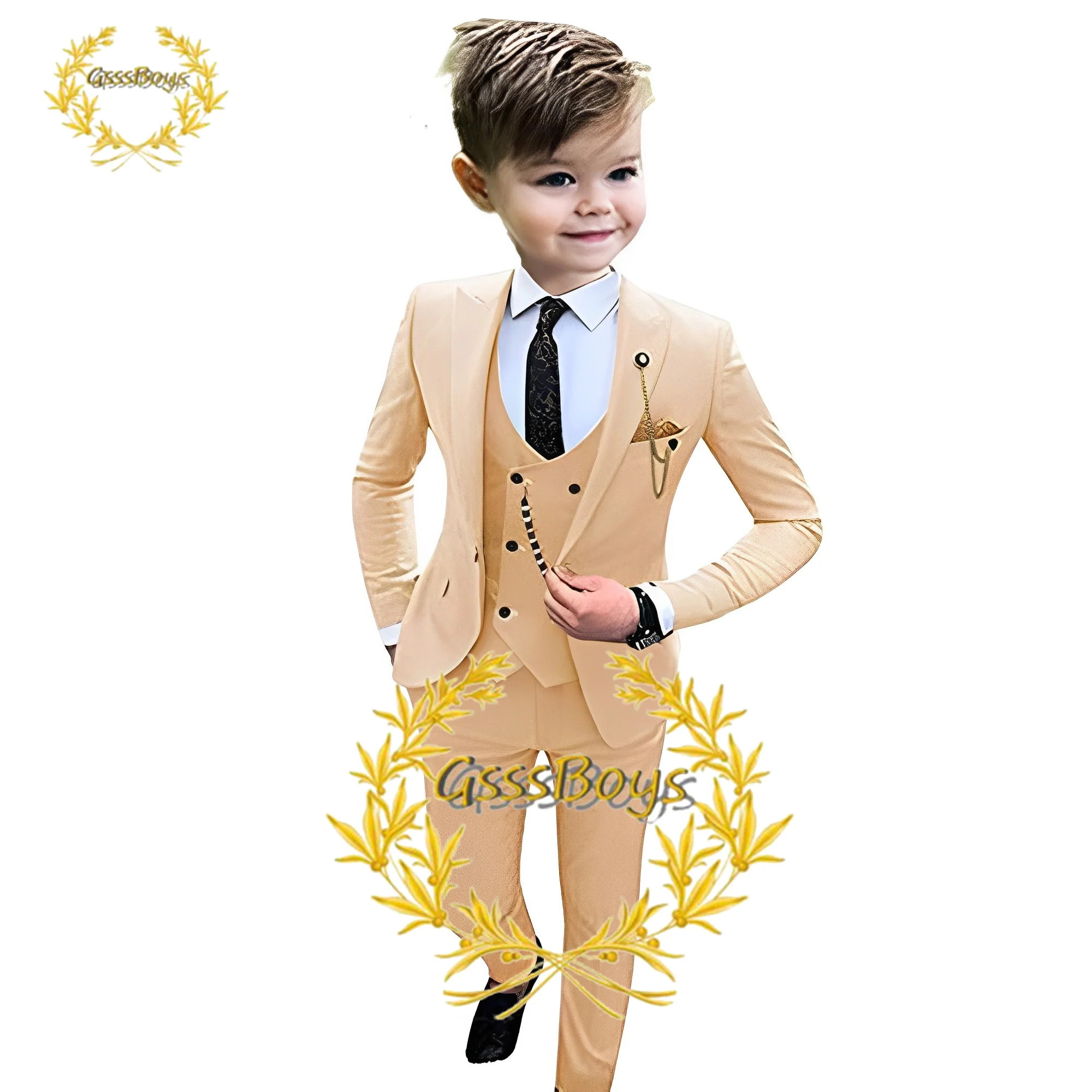 Dark Green Boys Suit Wedding Tuxedo 3 Piece Jacket Pants Vest Formal Party Clothes Kids Blazer 2-16 Years Old