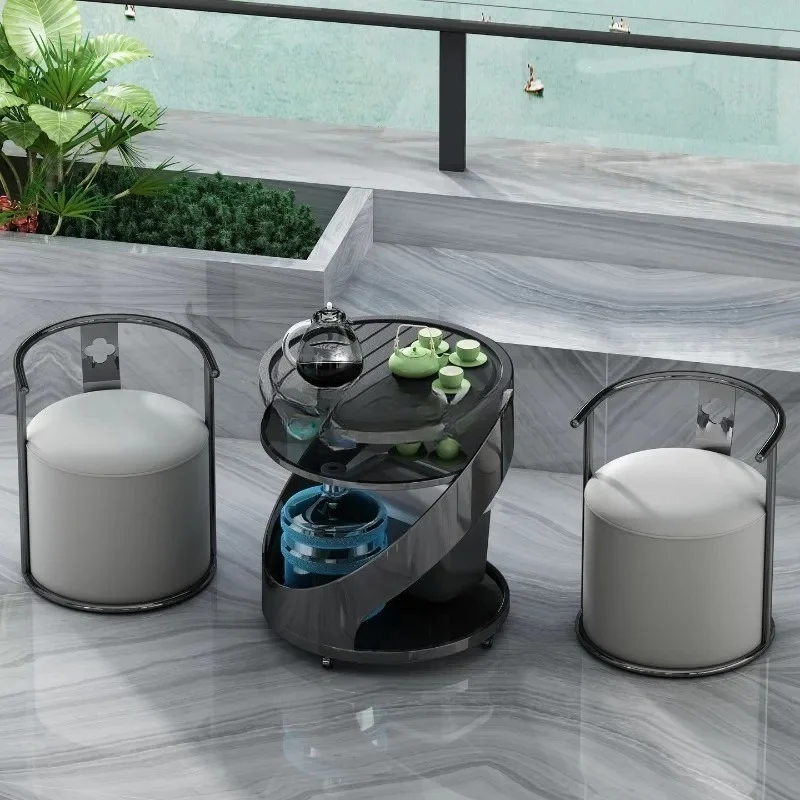 Removable Stainless Steel Small Tea Cart With Automatic Water Kettle Integrated  Kung Fu Tea Table For Balcony Office Easy Clean