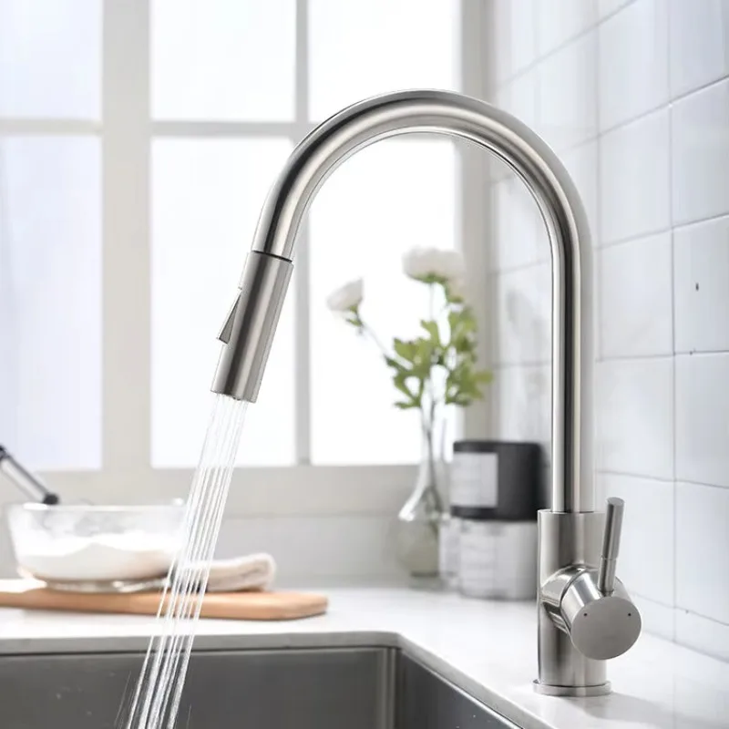 

Single Hole Touch Stainless Steel Brushed Faucet Sensor Sprayer Modern Kitchen Faucet Sink