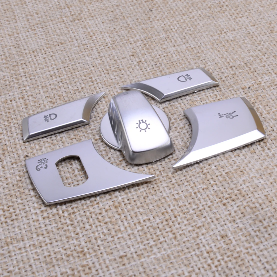 Car Headlight Switch Button Cover Trim Sticker Set Fit for BMW X5 E70 X6 E71 2009 2010 2011 2012 2013 Silver ABS image 2