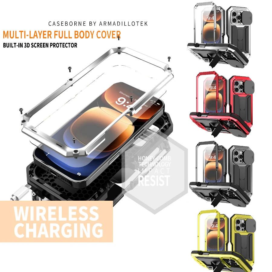 حافظة لهاتف آيفون 14 15 16 Plus 13 16e Pro Max غطاء كاميرا منزلق معدني مقاوم للصدمات شاشة حماية غلاف هاتف من الألومنيوم عالي التحمل