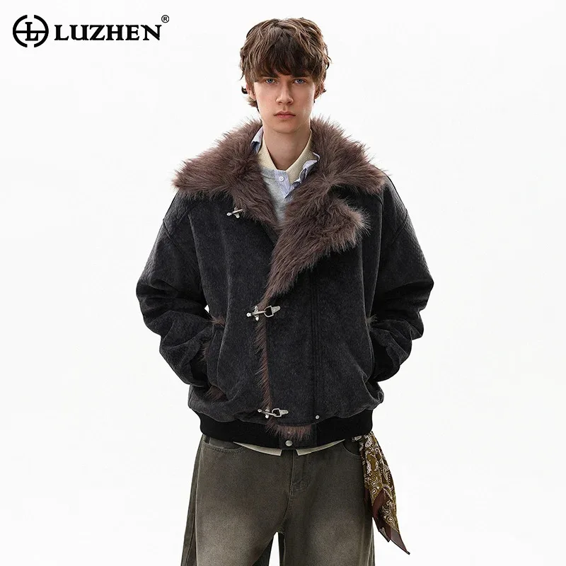 

LUZHEN 2025, новая зимняя стильная высококачественная утолщенная теплая парка с подкладкой из искусственного меха, мужская элегантная красивая стеганая куртка JY5401
