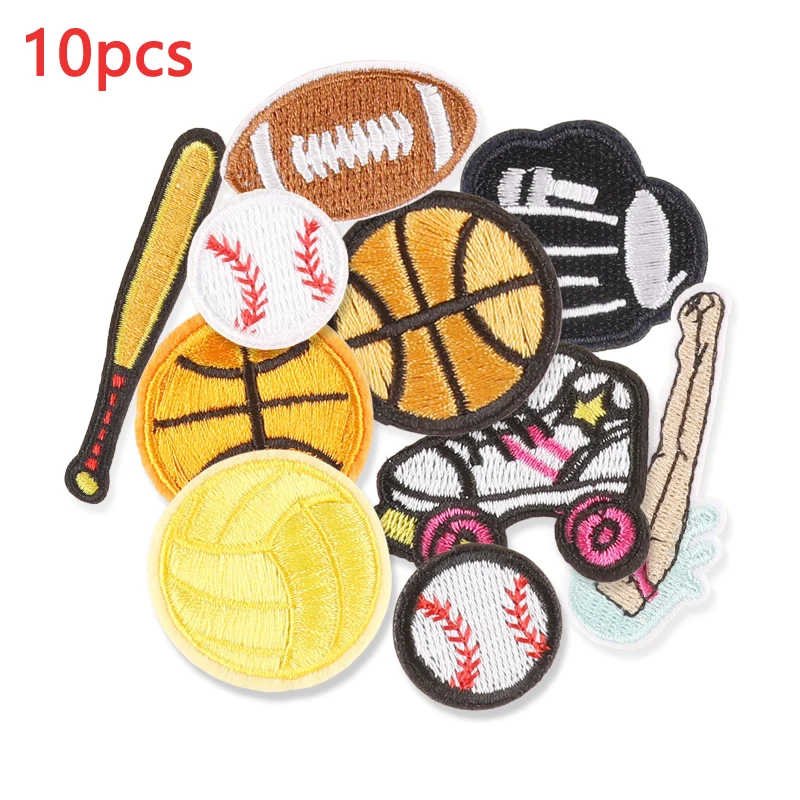 10pcs Iron On Patches Ball Motion Embroidered Termoadesive For Jacket Clothing Lot Small Bulk Pack Mix Sew Designer Parches Ropa