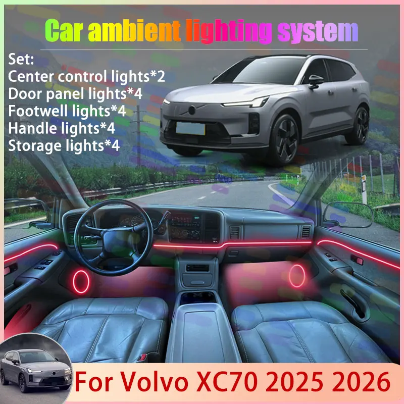 

Для Volvo XC70 V446K 2025 2026 2/18 в 1, автомобильная атмосферная лампа, RGB абажур, ансамбль, стример, атмосферный набор, аксессуары, авто