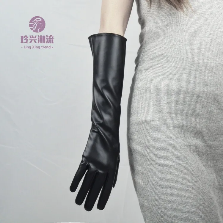 16 Zoll (40 cm) lange Handschuhe aus Leder, Lack-PU, LATEX, Fashion Tech Silver, Subkultur-Accessoires für Damen, leicht, thermisch, Cyberpunk-Stil – Detail 3