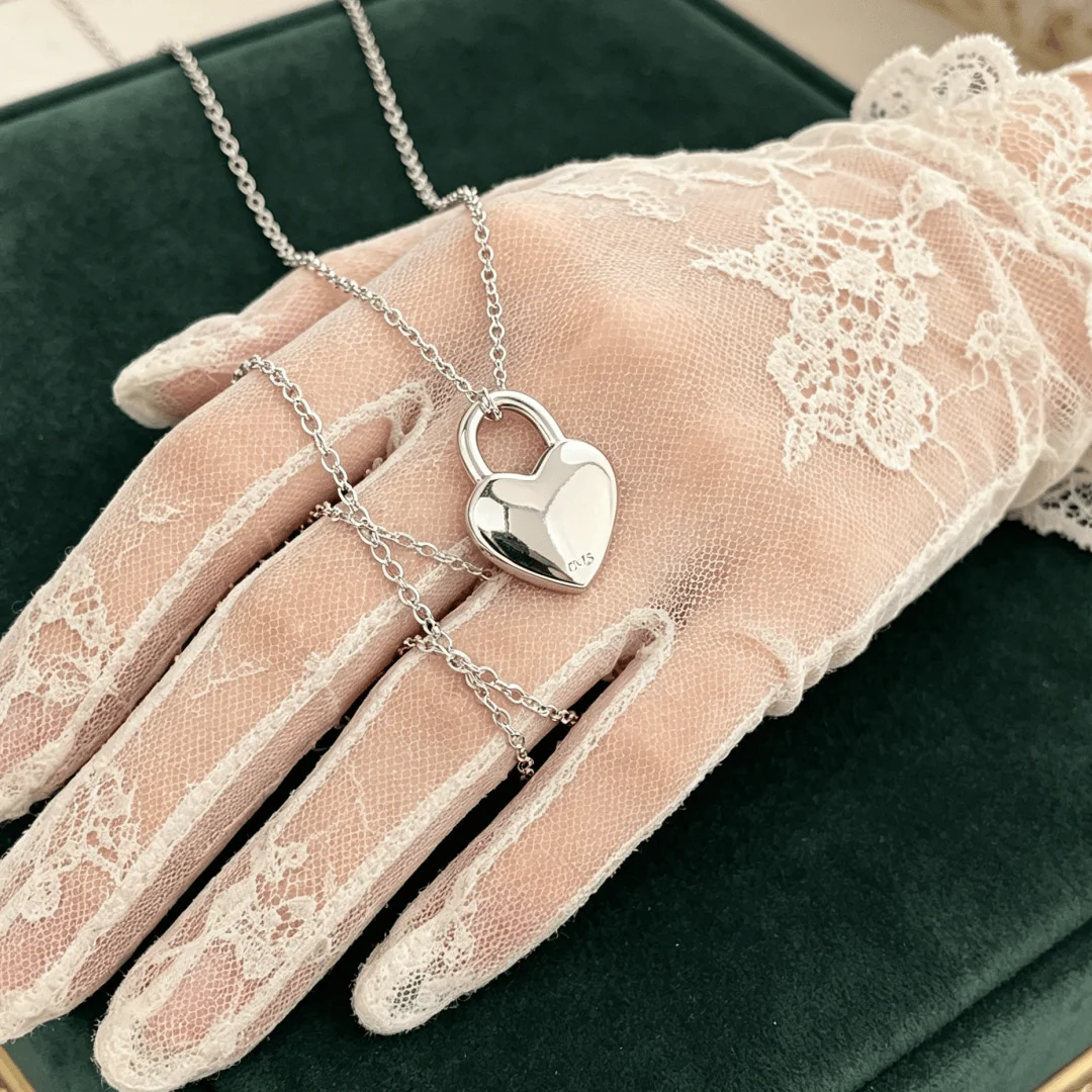 New popular Costume Jewelry 925 Sterling Silver custom Heart Lock Necklaces for Women Fashion Wedding Party Anniversary Gifts