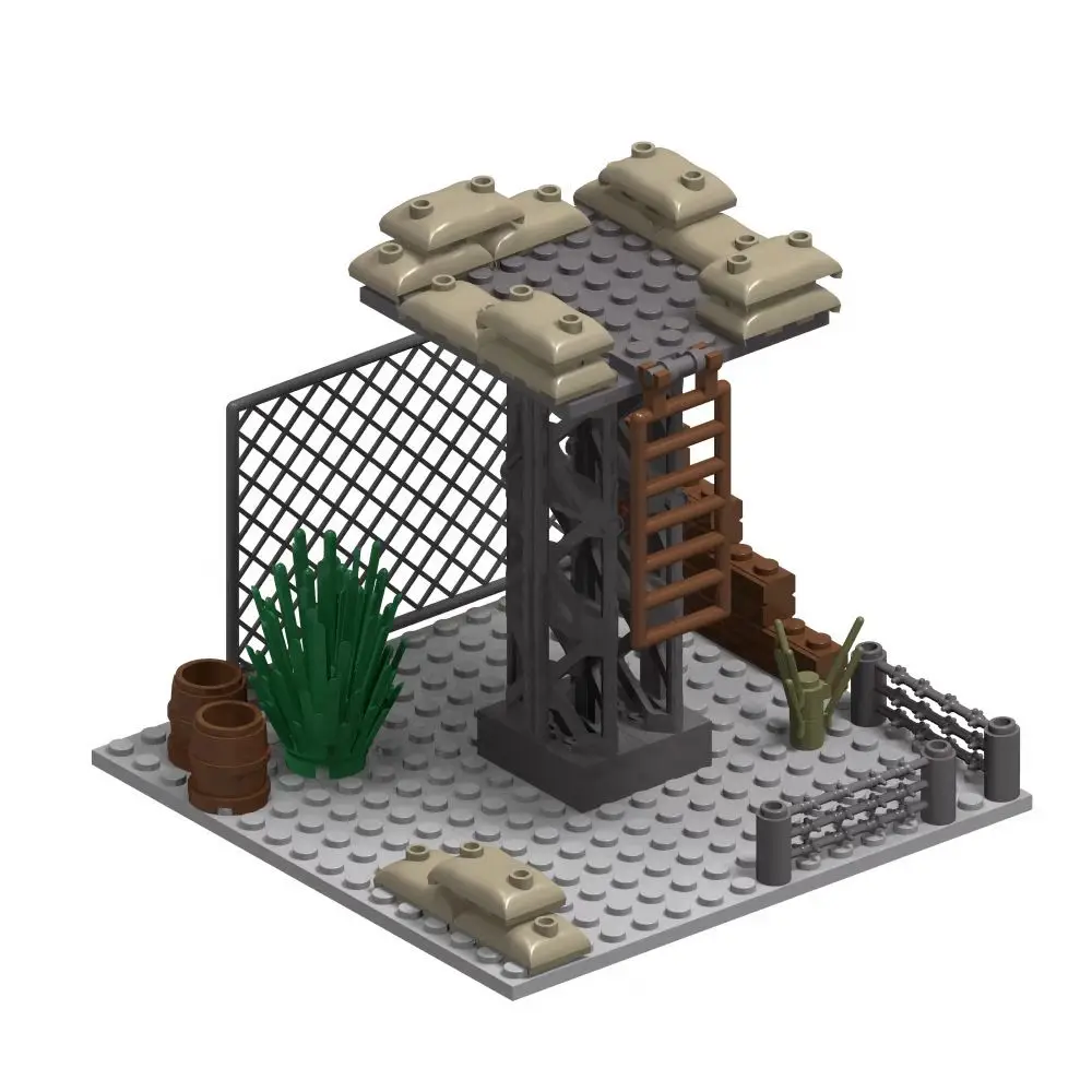 WW2 جنود الجيش العسكري الحرب العالمية 2 قاعدة عسكرية برج المراقبة نموذج تجميع اللبنات الطوب لعب الأطفال ذاتية الصنع