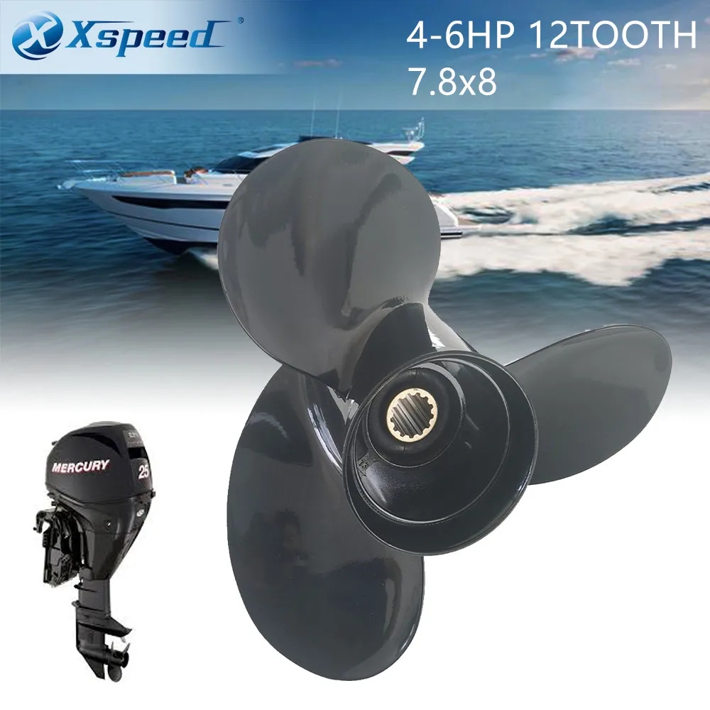 Xspeed Factory Sale 4-6 HP 7.8''x8'' Marine Hardware 3 Blade/Aluminium alloy  For MERCURY Outboard Engine 12 TOOTH