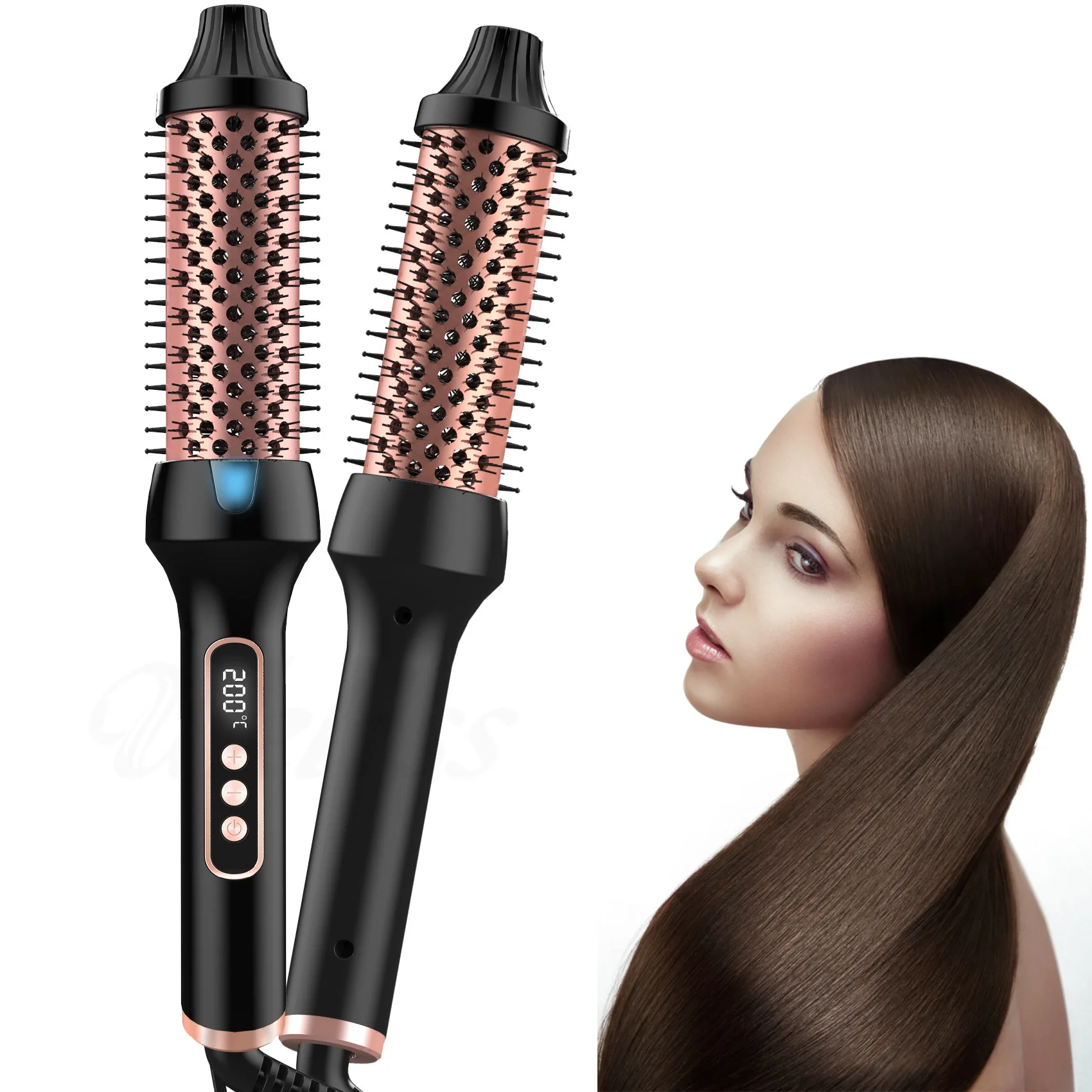 ​Heated Styling Brush 3-in-1 Ionic Hair Curler/Straightener with Anti-Scald Electric Curl Wand Curling Iron Hair Styling Tools