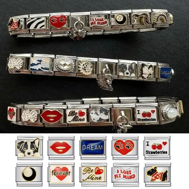 أساور يدوية مخصصة بتصميم إيطالي أنيق مع خرز على شكل كلب وفراشة وشفتين ونرد كهدية مجوهرات للنساء والرجال