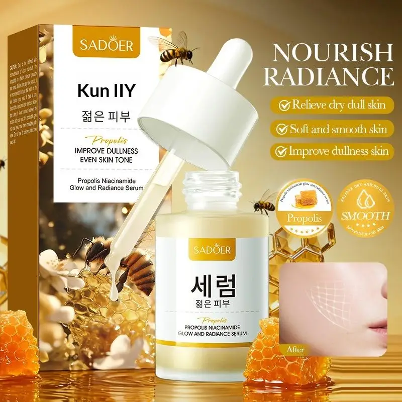 SADOER 30ml Propolis And Niacinamide Glow Serum Hydrating Facial Moisturizer Soothing Lighten Marks Whitening Facial Essence
