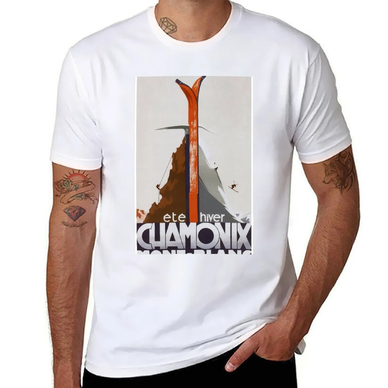 

Chamonix, Mont Blanc, France, Vintage Ski Poster T-Shirt men t shirt cotton 100% man t shirts cotton