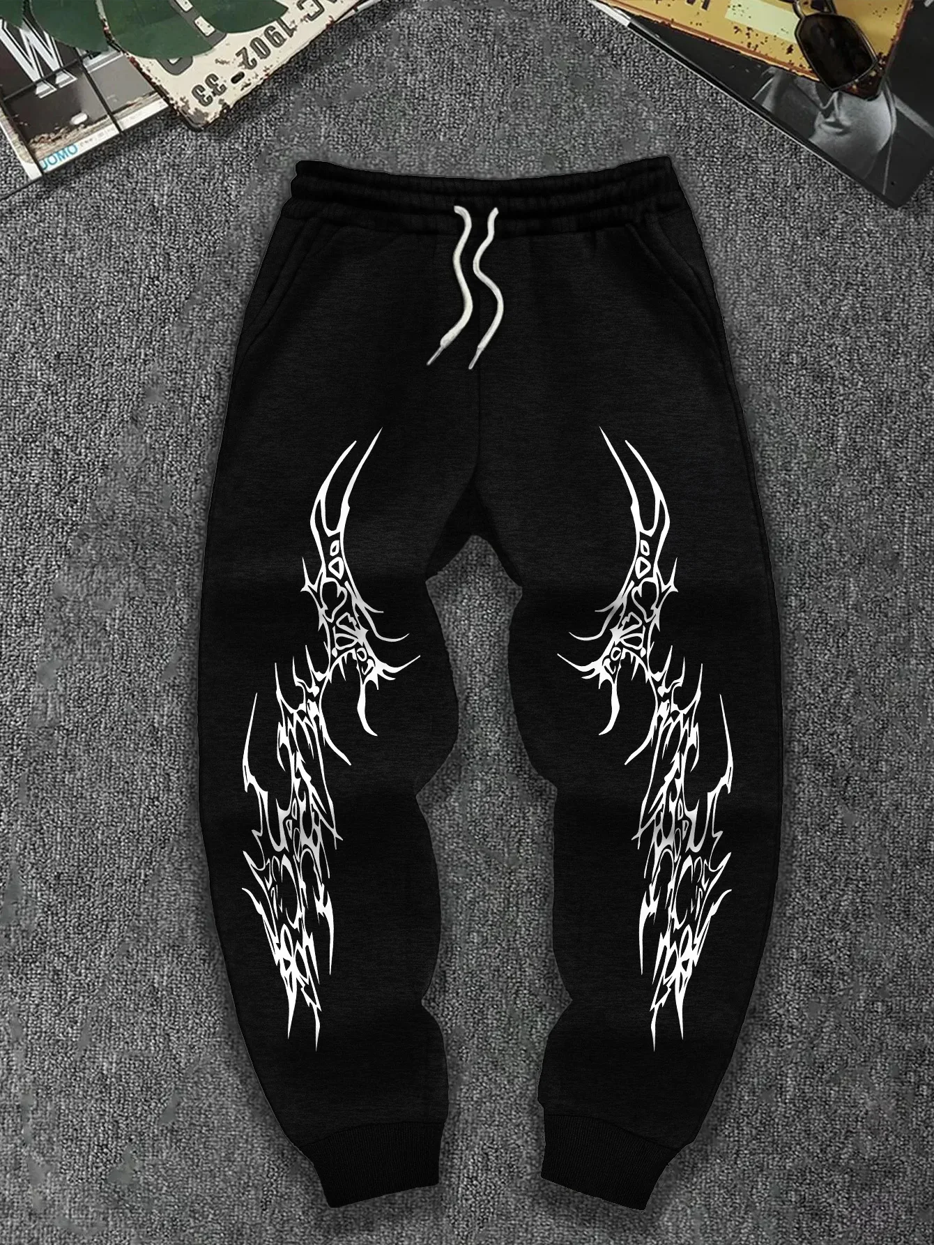 American Street Dark Gothic Style Printed Sports Pants, Casual Sports Jogging Pants, Suitable for Both Men and Women