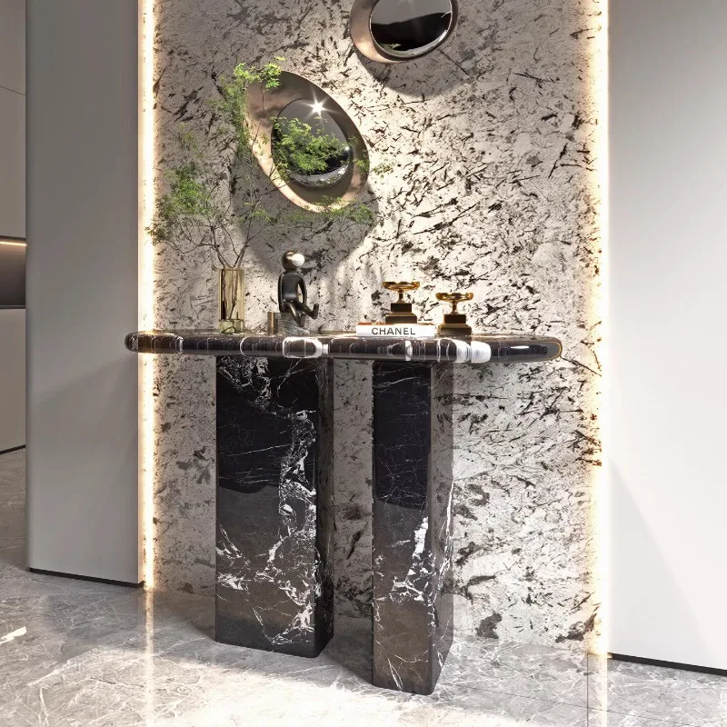 Italian minimalist marble light luxury high-end feeling against the wall entrance table modern simple entrance facing the door