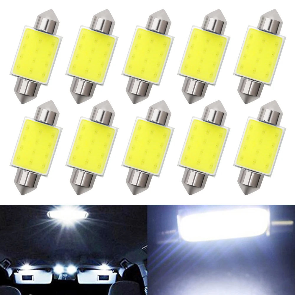 10 pçs branco cob 12smd c5w c10w carro led 12v porta lâmpadas cúpula festão leitura lâmpada traseira placa de licença tronco backuph luzes interiores