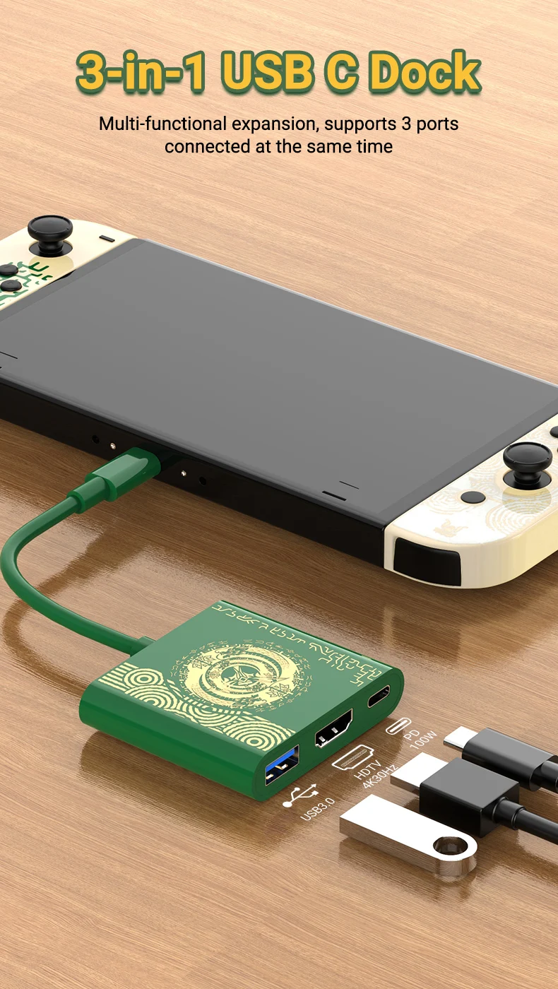 PD100W 3-IN-1-Spieledockingstation für Switch/OLED, unterstützt TV-Docking-Modus, USB-C auf 4K-HDTV-Hub für Steam Deck, Smartphone, iPad und Laptop. – Detail 2