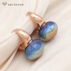 S&Z DESIGN New Fashion 585 Rose Gold Color Round Simulated-pearl Dangle Earrings For Women Girl Wedding Party Jewelry