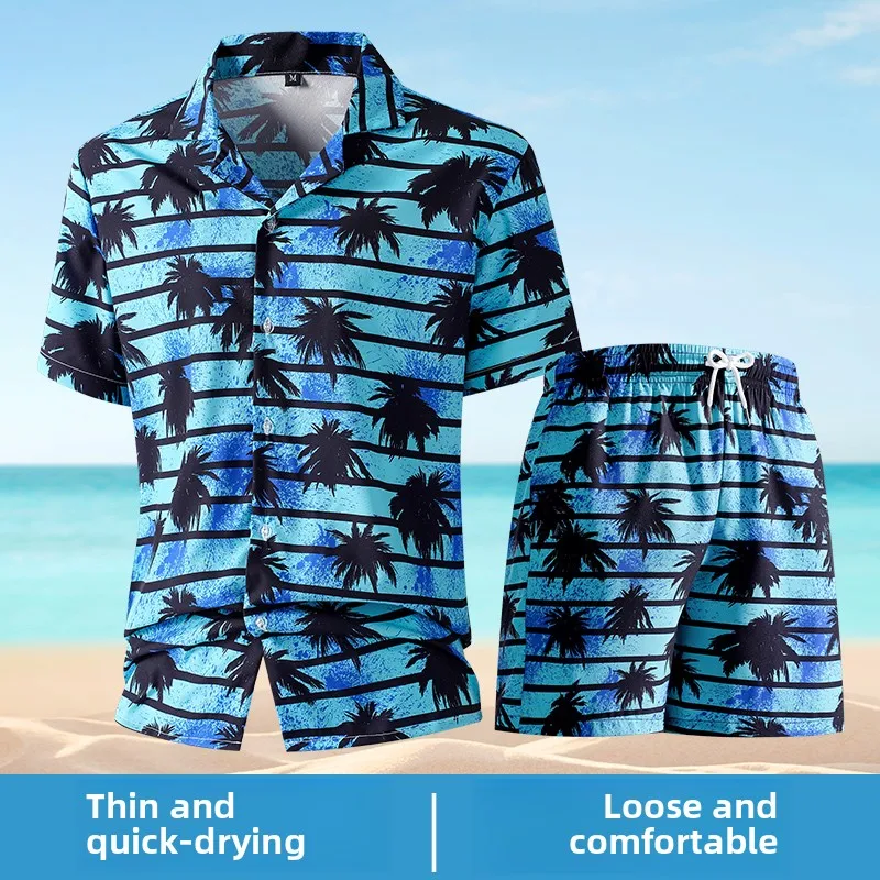 

Hawaii Shirt 2 Pieces Sets Men Coconut 3D Print Luxury Vacation Beach Shirts Shorts Man Loose Casual Quick Drying Holiday Suit