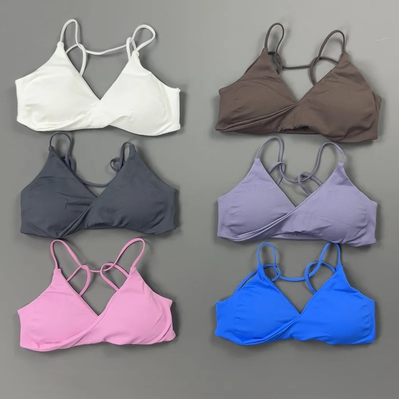 Women Yoga Bra Thin Delicate Straps Solid Color Smooth Surface Sports Brassiere Pilates Barre Indoor Workout Daily Layering Top