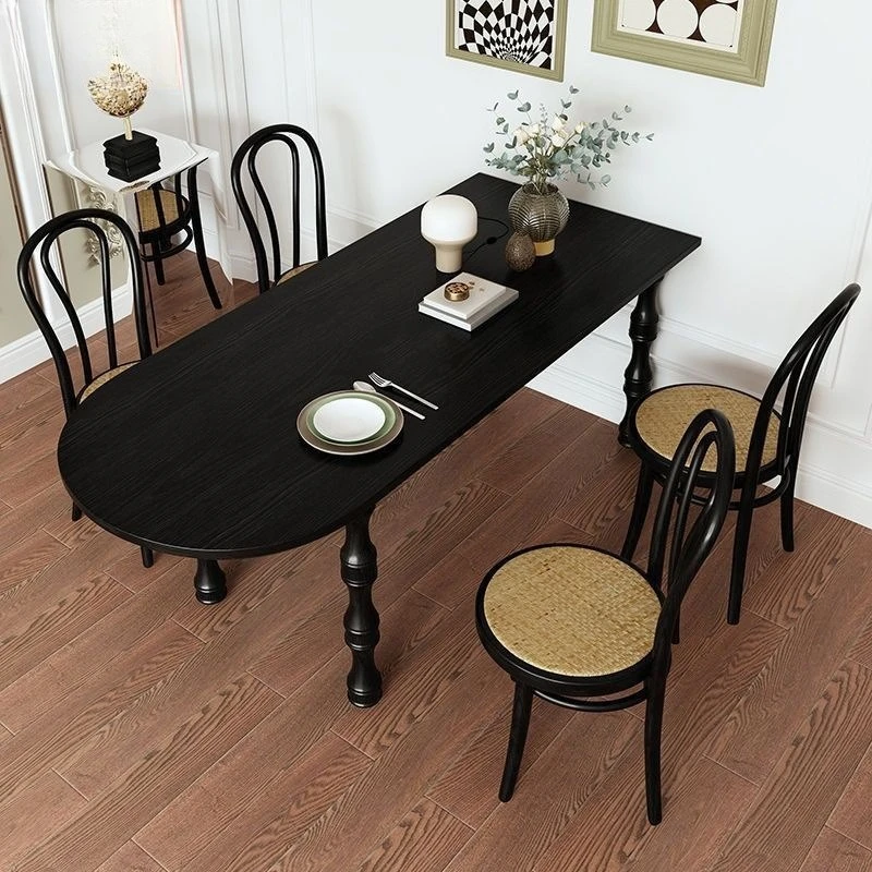 Second-hand solid wood dining table, small household semi-circular oval solid wood wall dining table