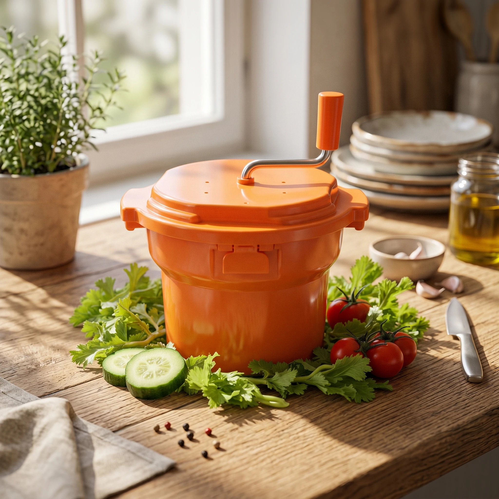 Salad Dryer Plastic Manual Salad Dryer Hand Crank Vegetable Dryer Food-Grade Material Kitchen Gadget BPAunrestricted
