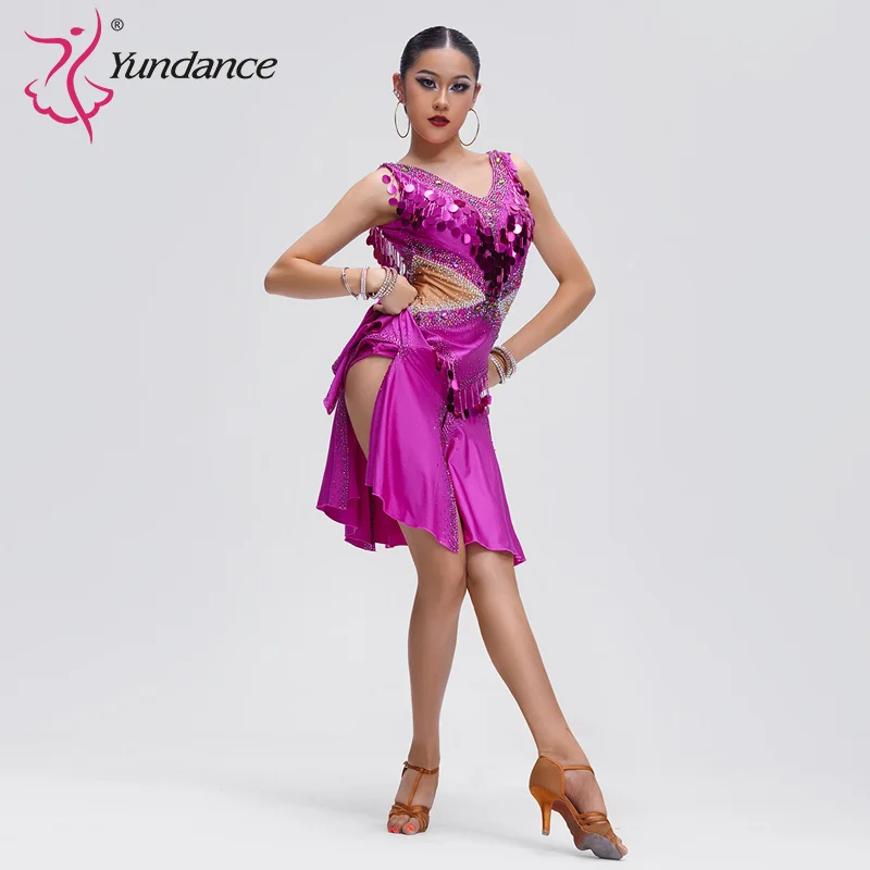 

L-24070 Latin Dance Dress Competition Dress Costume Skirt Performing Rhinestones Adult Children Dress Various Color