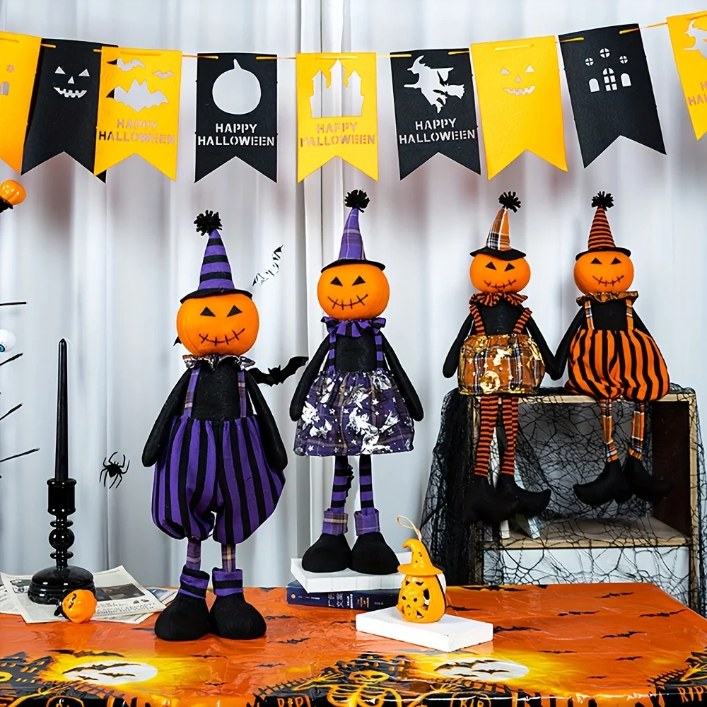 Halloween Pompoen Pluche Decoratie-Handgemaakte Gevulde Pompoenpop In Halloween-Kostuums, Verzamelbeeldje Voor Thuis Tafelblad