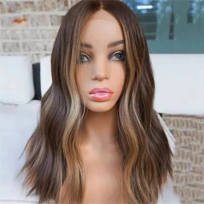 Ombre Brown with Blonde Streaks HD Lace Front Wig High Quality Natural Preplucked Hairline Soft Wave Wig for White Black Women