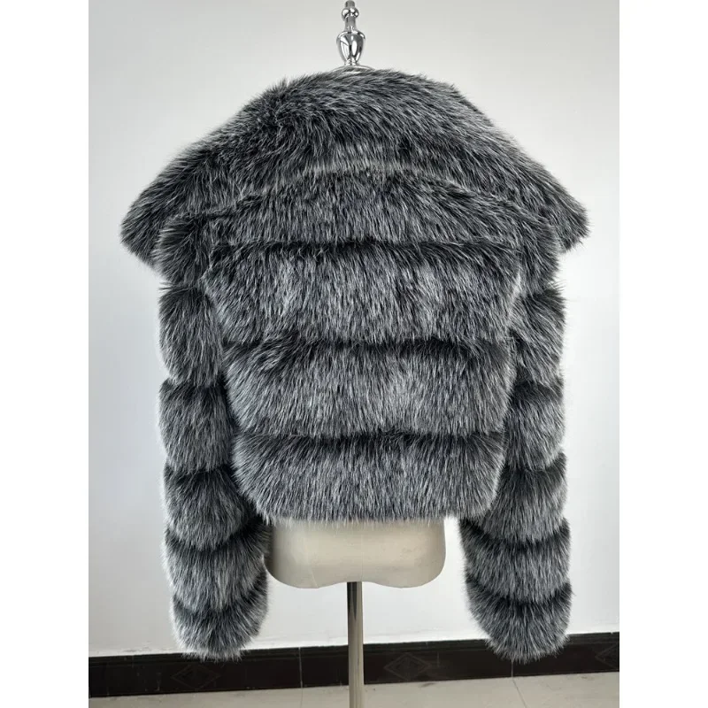 New Autumn and Winter Fashion Coat Imitating Fox Fur Short Lapel Eco-friendly Artificial Fur Women's Coat Elegant and Stylish