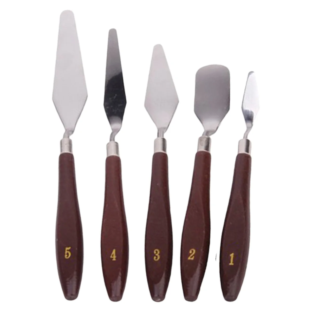 5pcs Stainless Steel Oil Painting Spatula Set with Wooden Handle (Reddish Brown) Oil painting knife Stainless steel painting