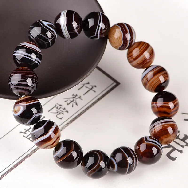 

Natural Coffee-colored Agate Round Beads, Single Ring Bracelets for Men and Women