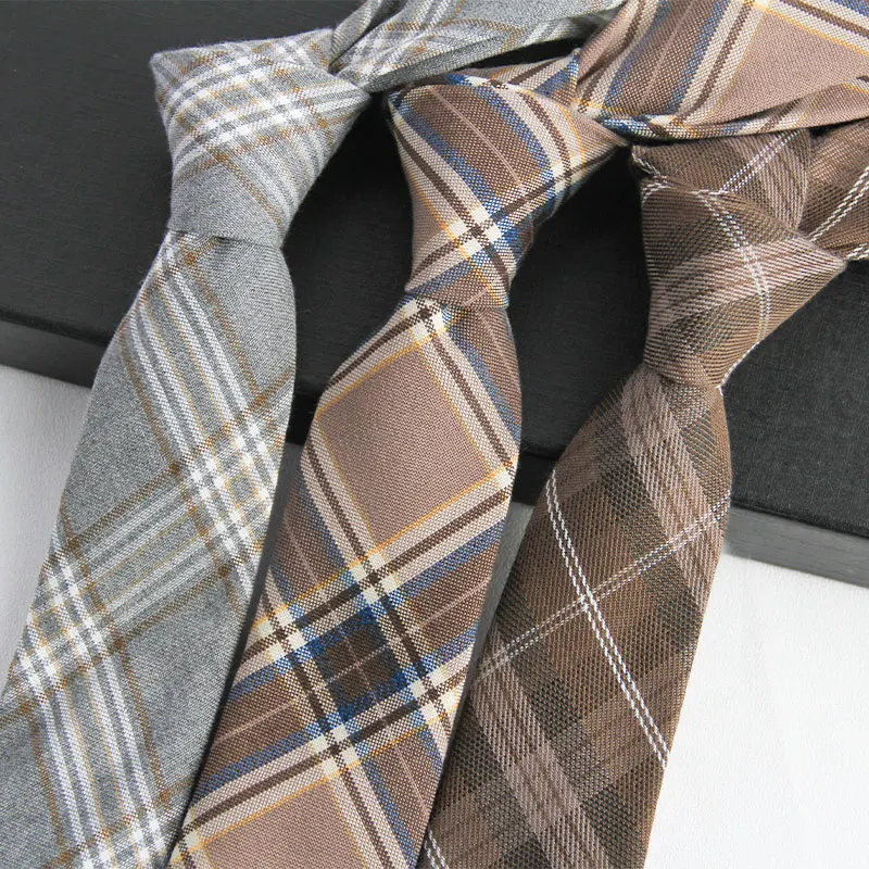 Hand-Tied Narrow Tie 6cm (2.36inch) Retro Plaid Gray Multi-Color Unisex Polyester Casual College Jk Style Student Accessory