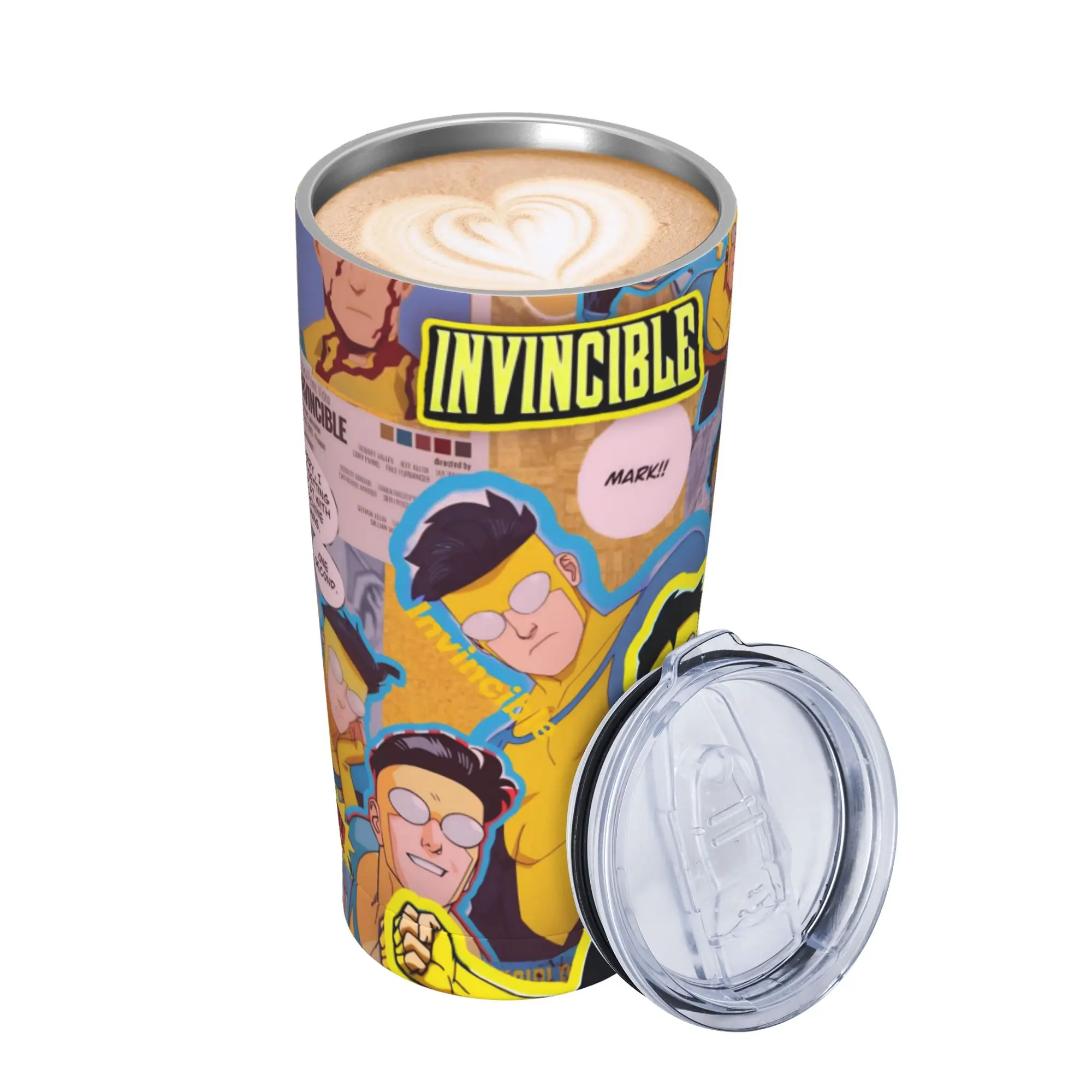 Invincibles Comic Insulated Tumbler with Straws Lid  Vacuum Thermal Mug Double Wall Hot Cold Drinks Cups 20oz