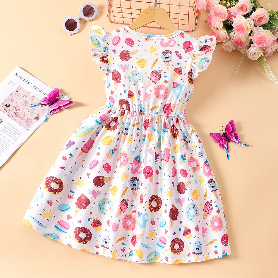 Girls Summer Dress Floral Print and Ruffle Hem Suitable for Play and Family gatherings Soft Fabric Girls Casual Dresses 2-8Y