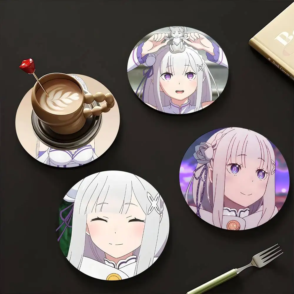 1pc Emilia Anime Characters Wooden Coaster Colour Printing Cup Mat Home Desk Decoration Gifts
