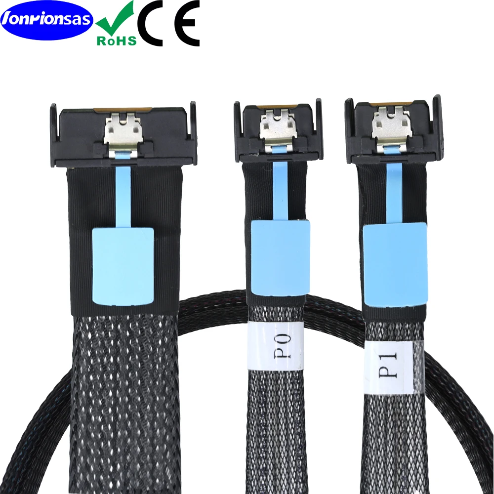 PCI-E Slimline GEN5 SAS SFF-8654 MCIO 8i 74Pin 5.0 Male to double Slimline SAS 5.0 SFF-8654 4i 38 Pin Extender Cord Hard Disk