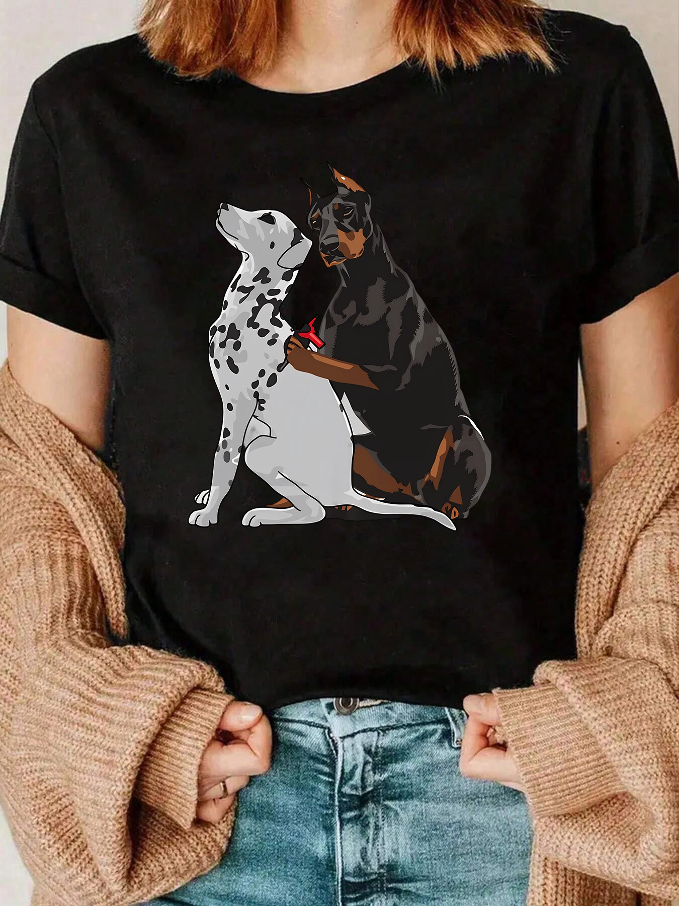 

Dalmatian And Doberman Print Valentine Shirt Casual Wear For Dog Lovers 220g