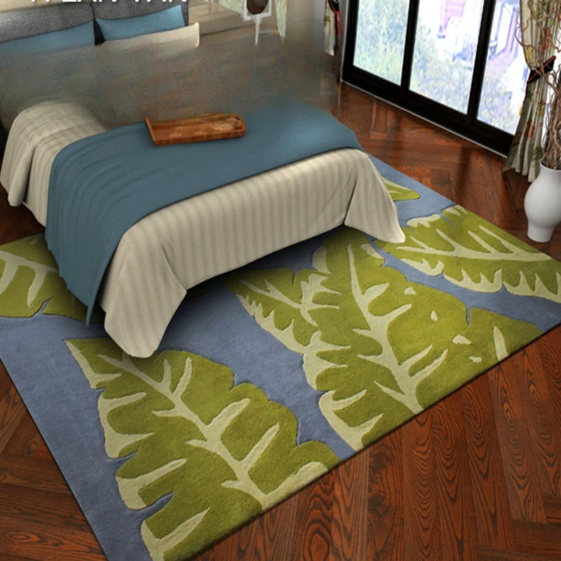 Green Leaf Home Carpet Living Room Tea Table Mat Bedroom Bedside Cloakroom Handmade Carpet