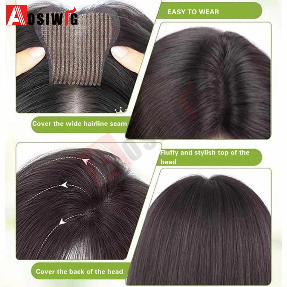 Toupee sintético sin clips, con adhesivo, para mujer con cabello fino y canas, fácil de usar 4