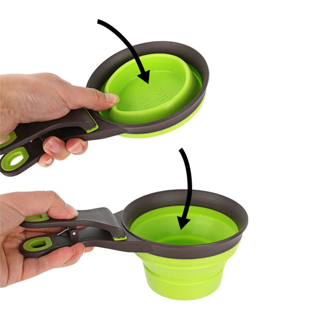 Portable Foldable Silicone Pet Food Scoop Measuring Cup With Bag Clip Sealer 3 Sizes Dog Cat Kibble Spoon Travel Pet Feeder Bowl view 6