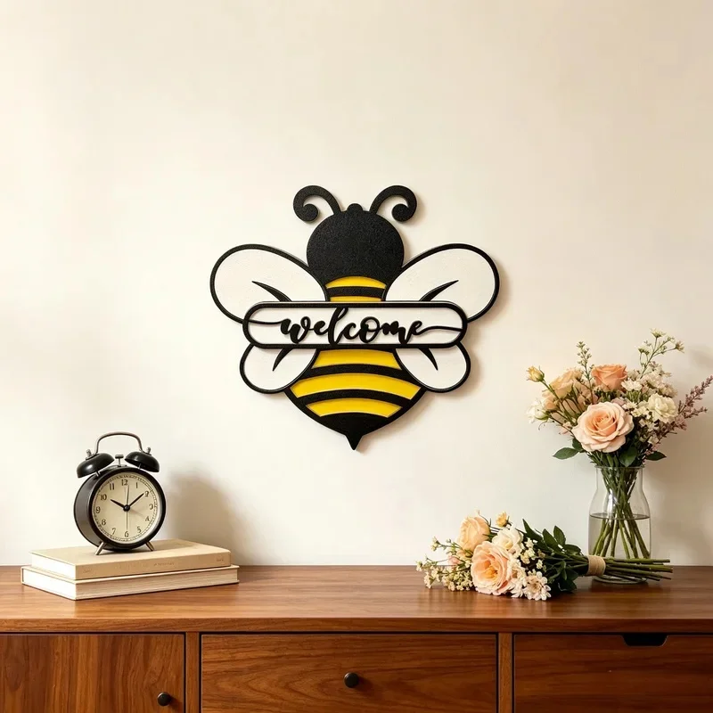 1pc Customized Multi-layer Bee Wooden Surname Brand, Cute Bee Shaped Gift, Suitable for Home, Kitchen, Garden, Wall Decoration