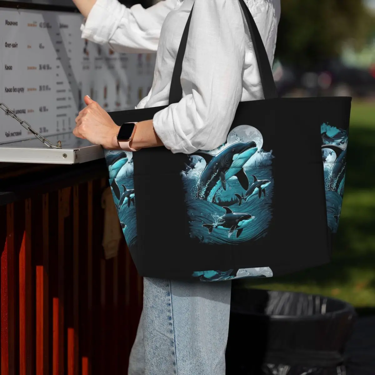 

Orca Aquatic Sea Ocean Killer Whale Beach Tote Bag Sport Gym Yoga Duffle Large Tote Bag Women Travel Bag Fitness bag