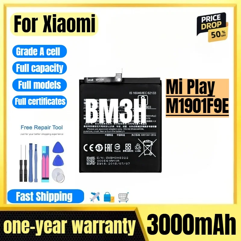 BM3H for Xiaomi Mi Play/M1901F9E Phone Battery High Quality High Capacity Battery Replacement Bateria Grade A Cell with Tools
