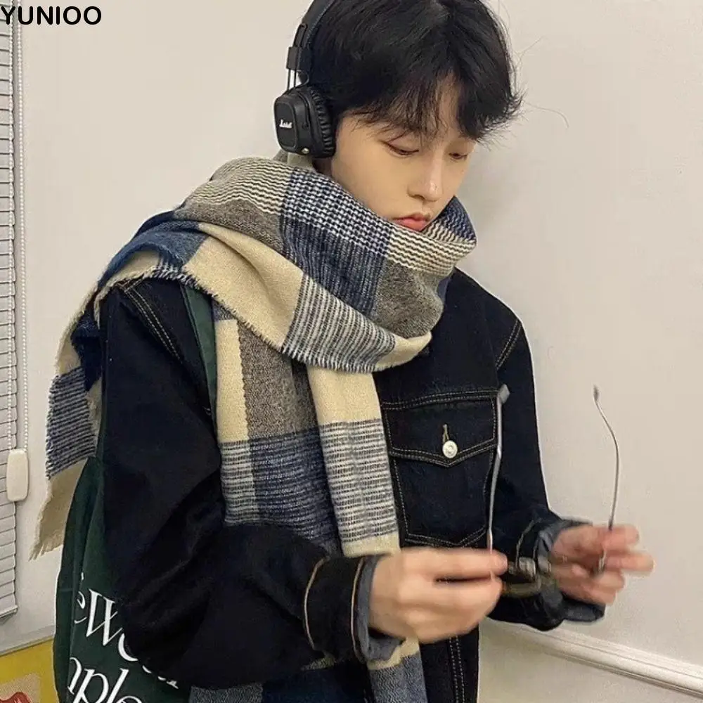 

High Quality Korean Men's Plaid Scarf Casual Thicken Winter Plaid Scarf Long Warm Checkered Scarf Gifts