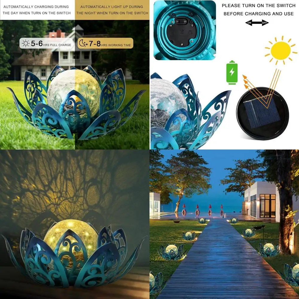 

Airst r Lights Outdoor, Lotus Lamp Garden Decor Metal Crackle Glass r Lantern Decorative Waterproo Tabletop Landse Light LED Tab