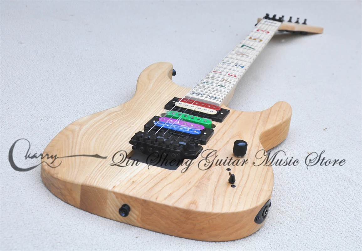 Natural Color Electric guitar Ash body Maple neck tremolo bridge HSH pickup Maple fingerboard color inset black tuner