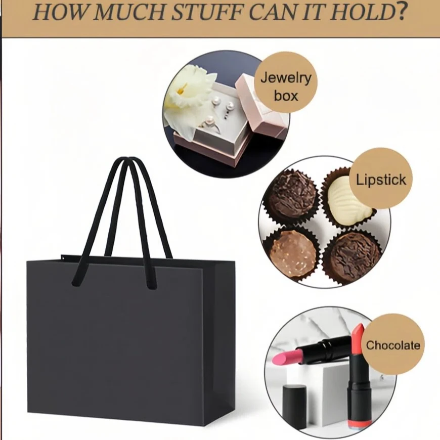 10 Stück Schwarze/Weiße Dicke Kleine Papier-Geschenktüten mit Kordelgriffen für Hochzeit, Geburtstag, Geschenk, Schmuckverpackung, Party-Geschenktüten – Detail 9
