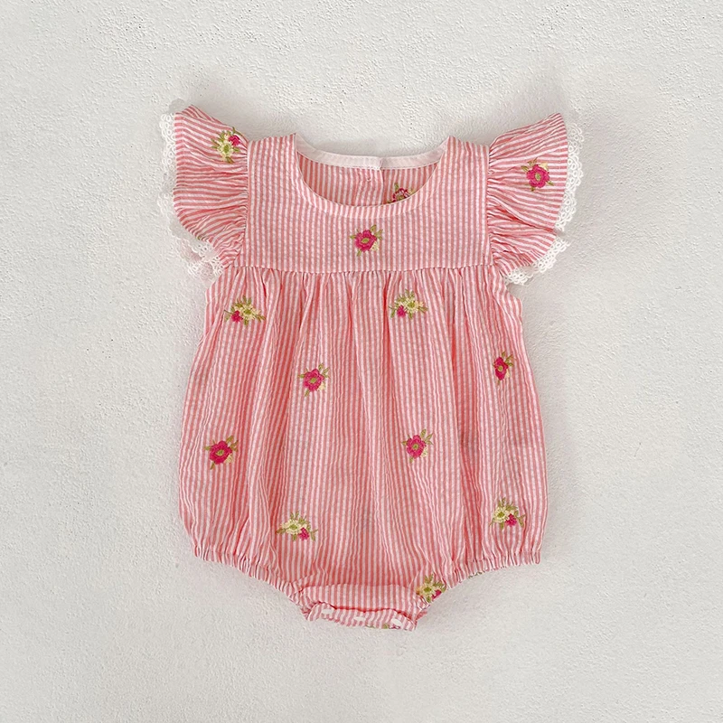 2026 Sommer 0-24M Baby Mädchen Flügelärmel Baumwolle Stickerei Baby Body 2-6 Jahre Süße Partykleider Schwesterkleidung – Detail 3