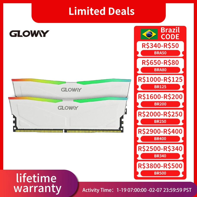 Gloway-DIMM Memória RAM para Computador Desktop, 32GB, DDR4, 3200MHz, RGB, 8GB, 3600MHz, 16GB, X2