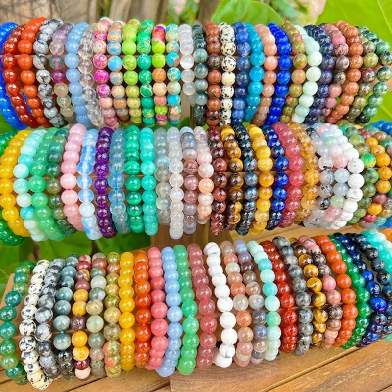 5-piece set 6-piece set 10-piece random color set natural crystal bead bracelet men's and women's elastic bracelet